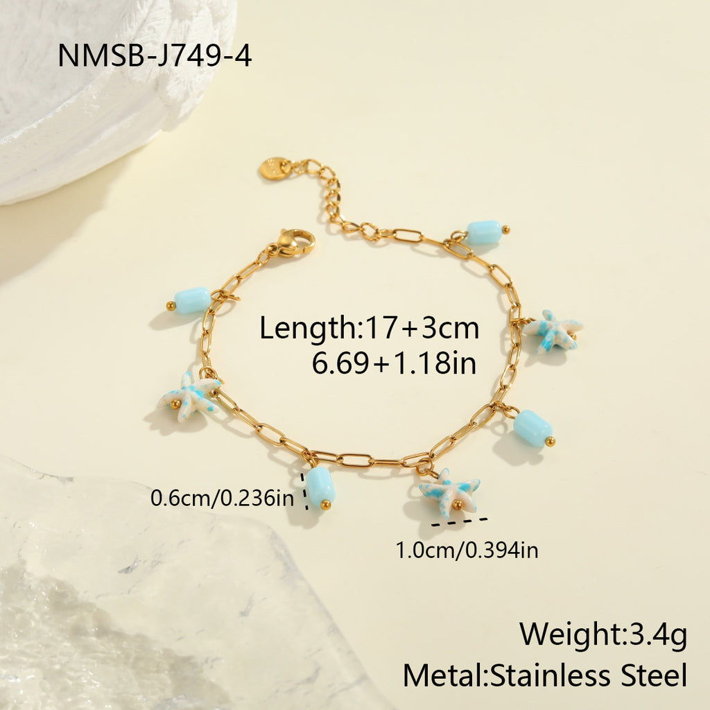 Colorful Starfish Stainless Steel Necklace Non-fading Ocean Style Bracelet